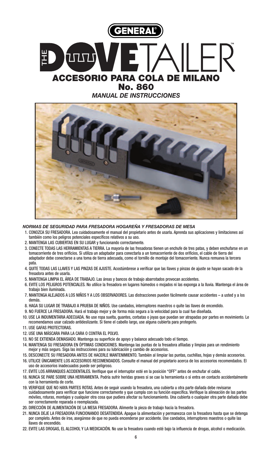 Accesorio para cola de milano no. 860, Manual de instrucciones | General Tools and Instruments 860 v.1 User Manual | Page 6 / 16