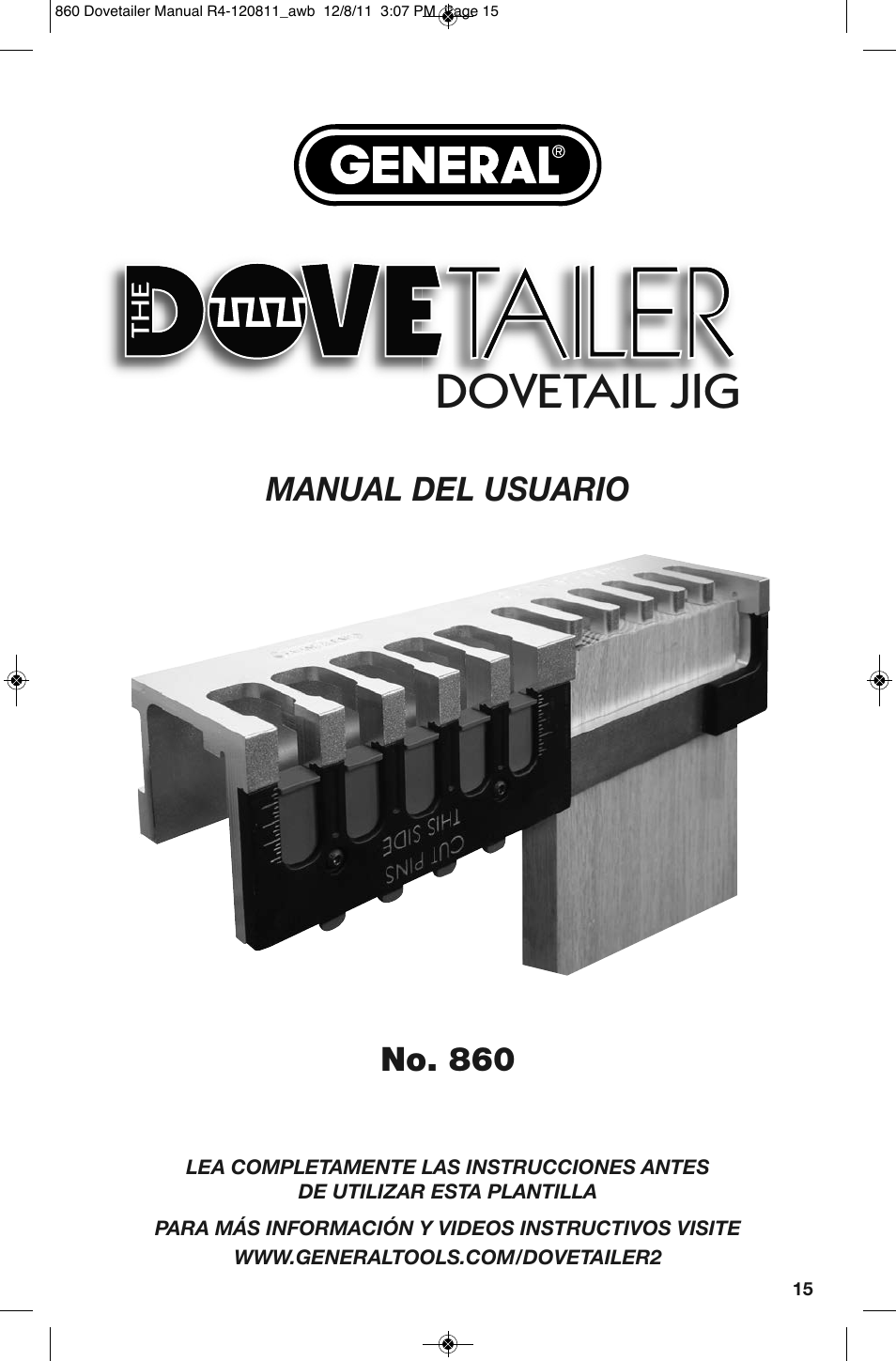 Dovetail jig, No. 860, Manual del usuario | General Tools and Instruments 860 v.2 User Manual | Page 15 / 44