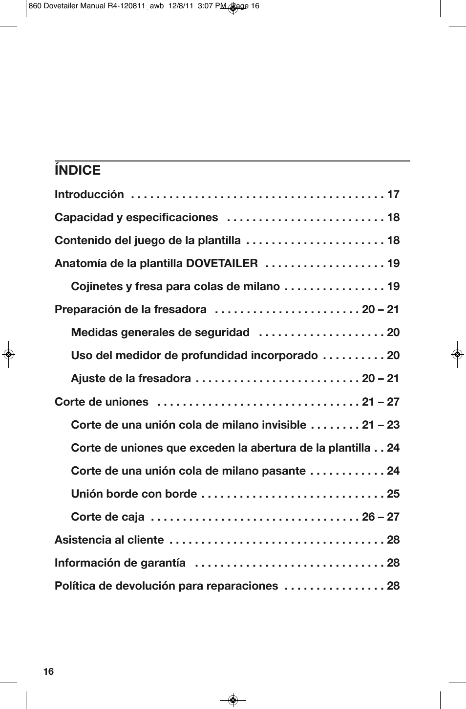 Índice | General Tools and Instruments 860 v.2 User Manual | Page 16 / 44