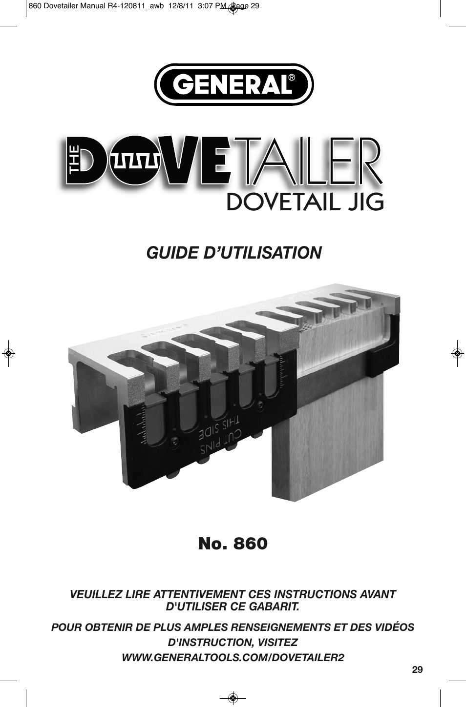 Dovetail jig, No. 860, Guide d’utilisation | General Tools and Instruments 860 v.2 User Manual | Page 29 / 44