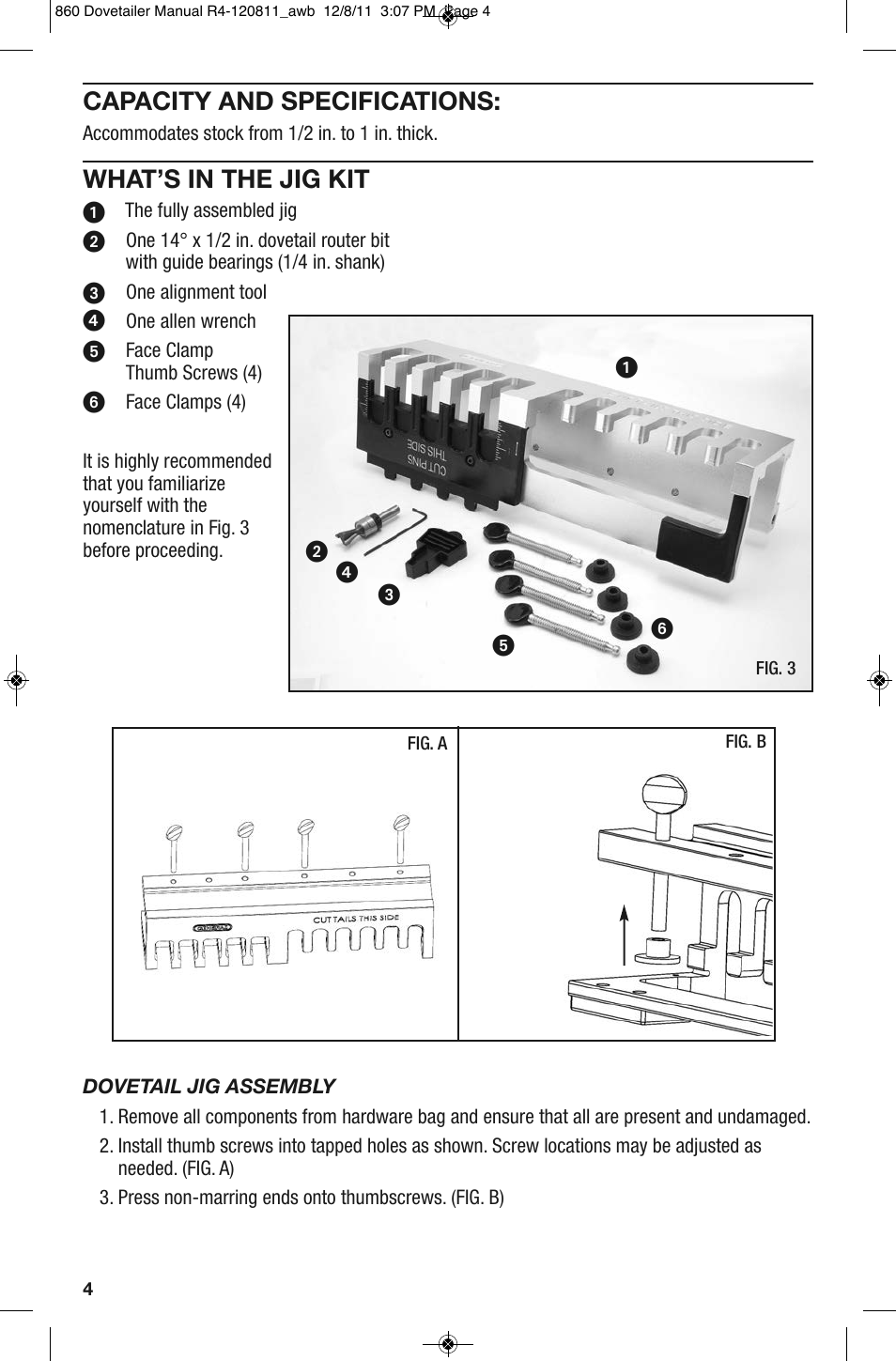 Capacity and specifications, What’s in the jig kit | General Tools and Instruments 860 v.2 User Manual | Page 4 / 44