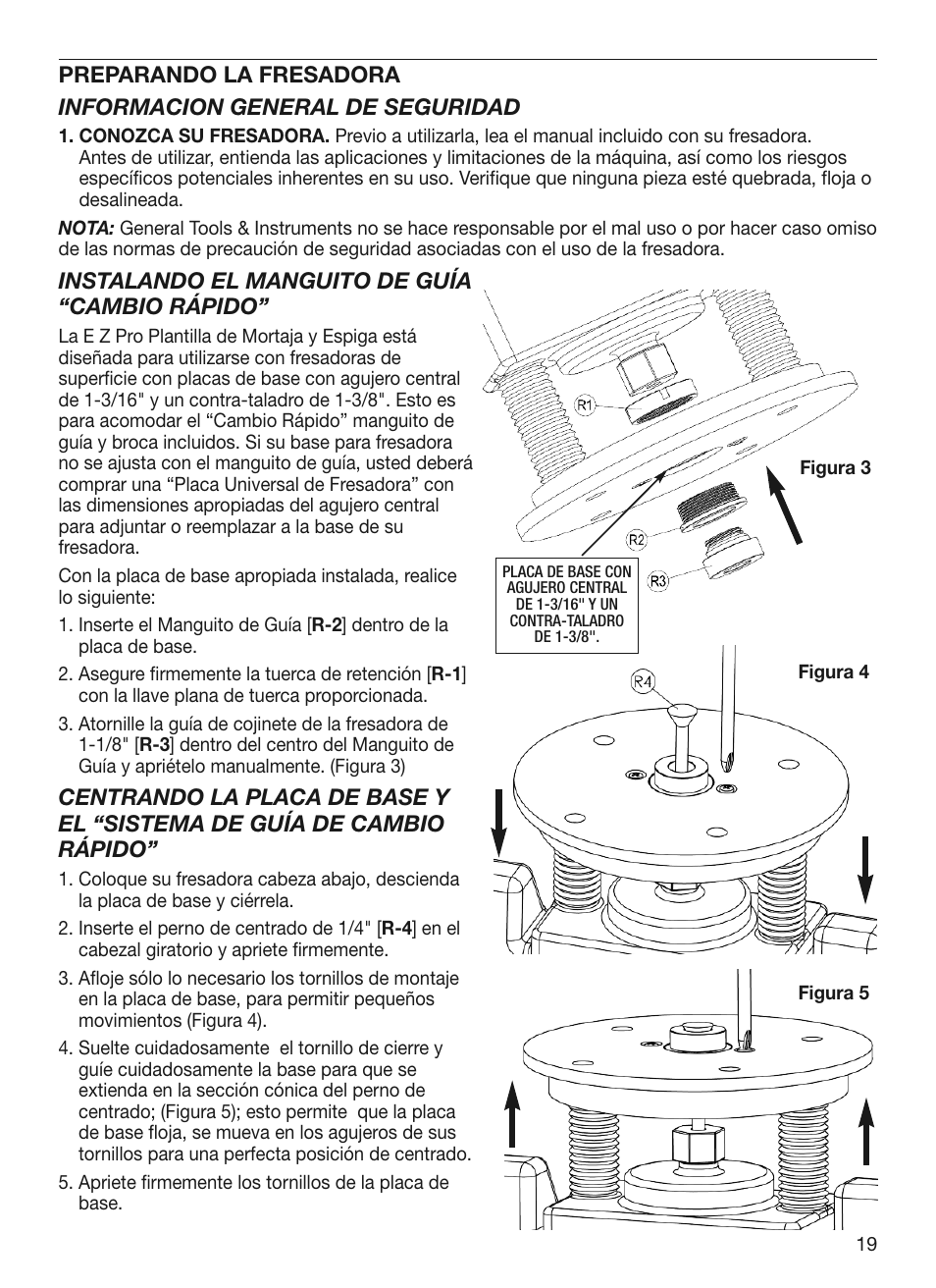 Instalando el manguito de guía “cambio rápido | General Tools and Instruments 870 v.2 User Manual | Page 19 / 46