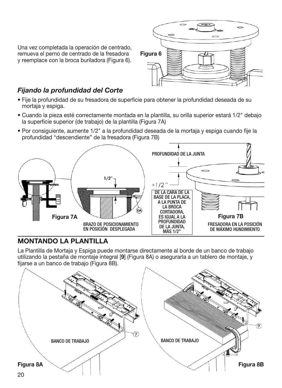 Fijando la profundidad del corte, Montando la plantilla | General Tools and Instruments 870 v.2 User Manual | Page 20 / 46