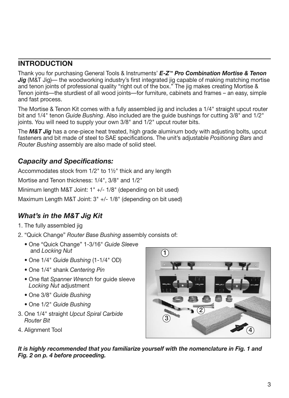 Introduction, Capacity and specifications, What’s in the m&t jig kit | General Tools and Instruments 870 v.2 User Manual | Page 3 / 46