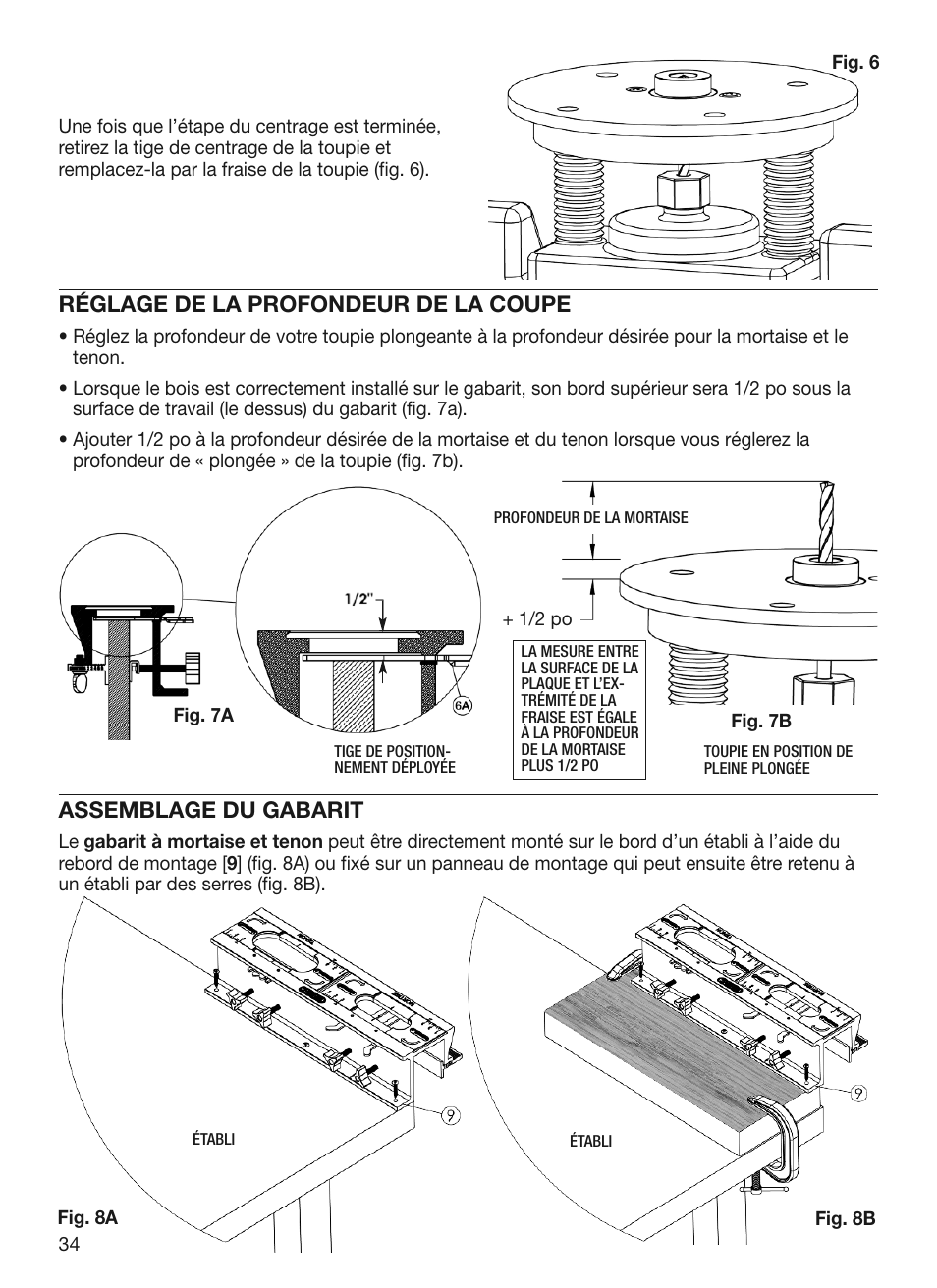 Réglage de la profondeur de la coupe, Assemblage du gabarit | General Tools and Instruments 870 v.2 User Manual | Page 34 / 46