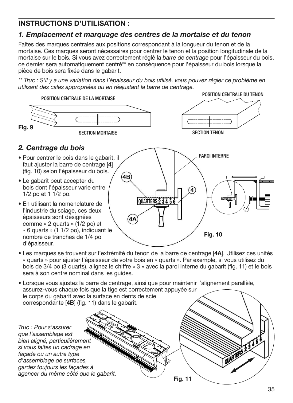Centrage du bois | General Tools and Instruments 870 v.2 User Manual | Page 35 / 46