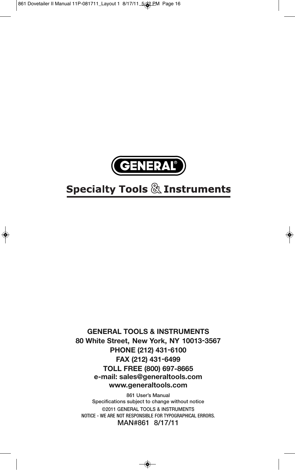 General Tools and Instruments 861 User Manual | Page 16 / 16