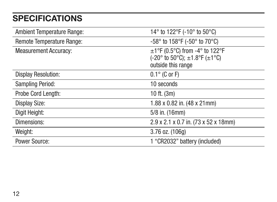 Specifications | General Tools and Instruments AQ150 User Manual | Page 12 / 16