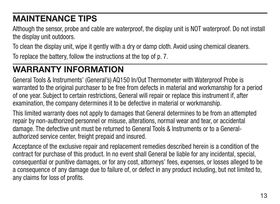 General Tools and Instruments AQ150 User Manual | Page 13 / 16