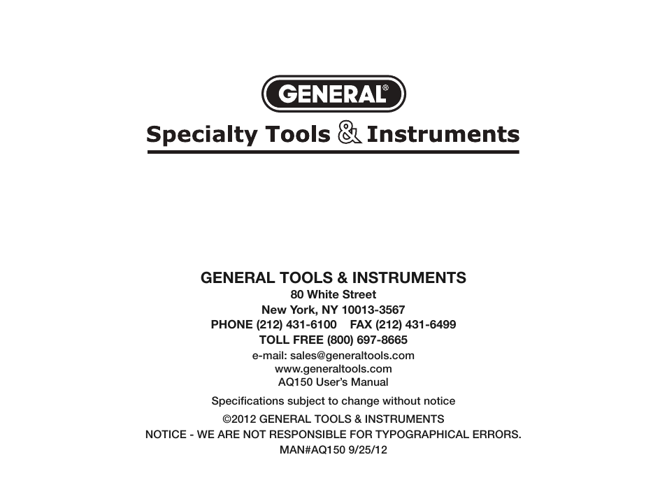 General tools & instruments | General Tools and Instruments AQ150 User Manual | Page 16 / 16