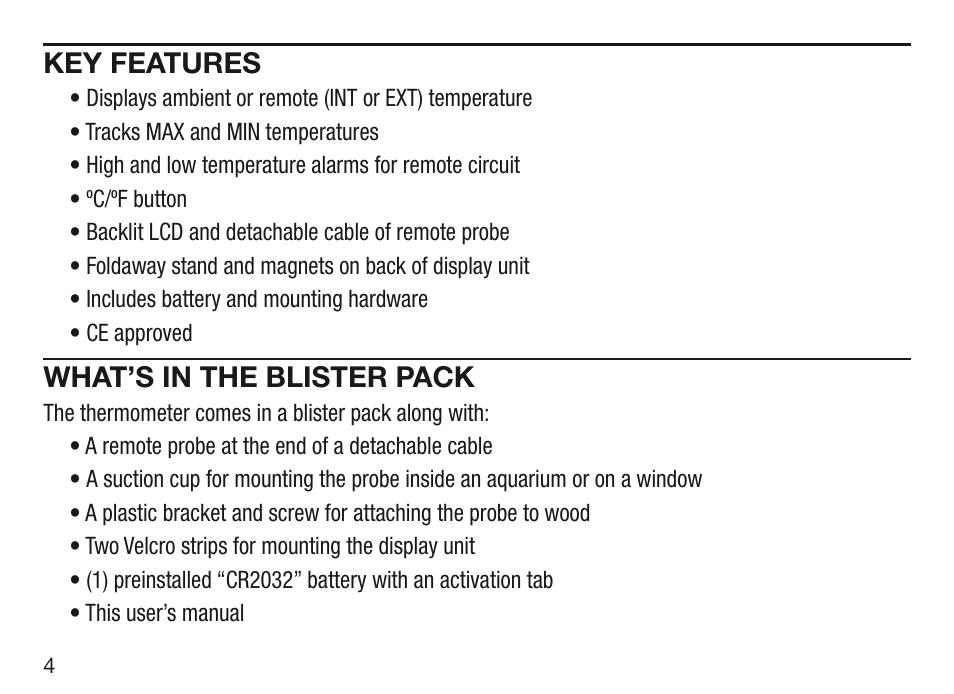 Key features, What’s in the blister pack | General Tools and Instruments AQ150 User Manual | Page 4 / 16