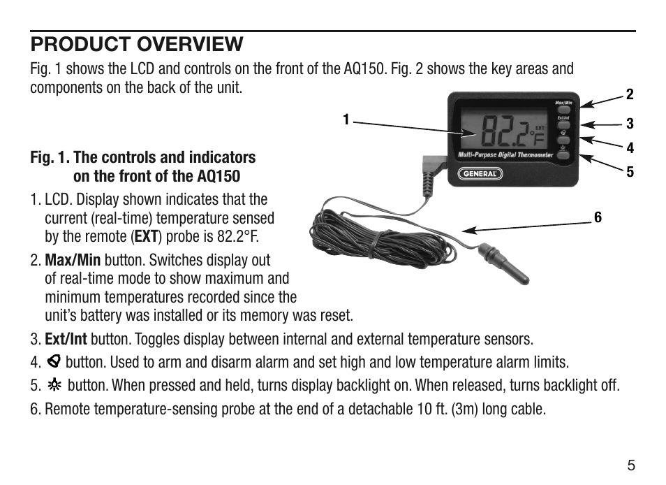 Product overview | General Tools and Instruments AQ150 User Manual | Page 5 / 16