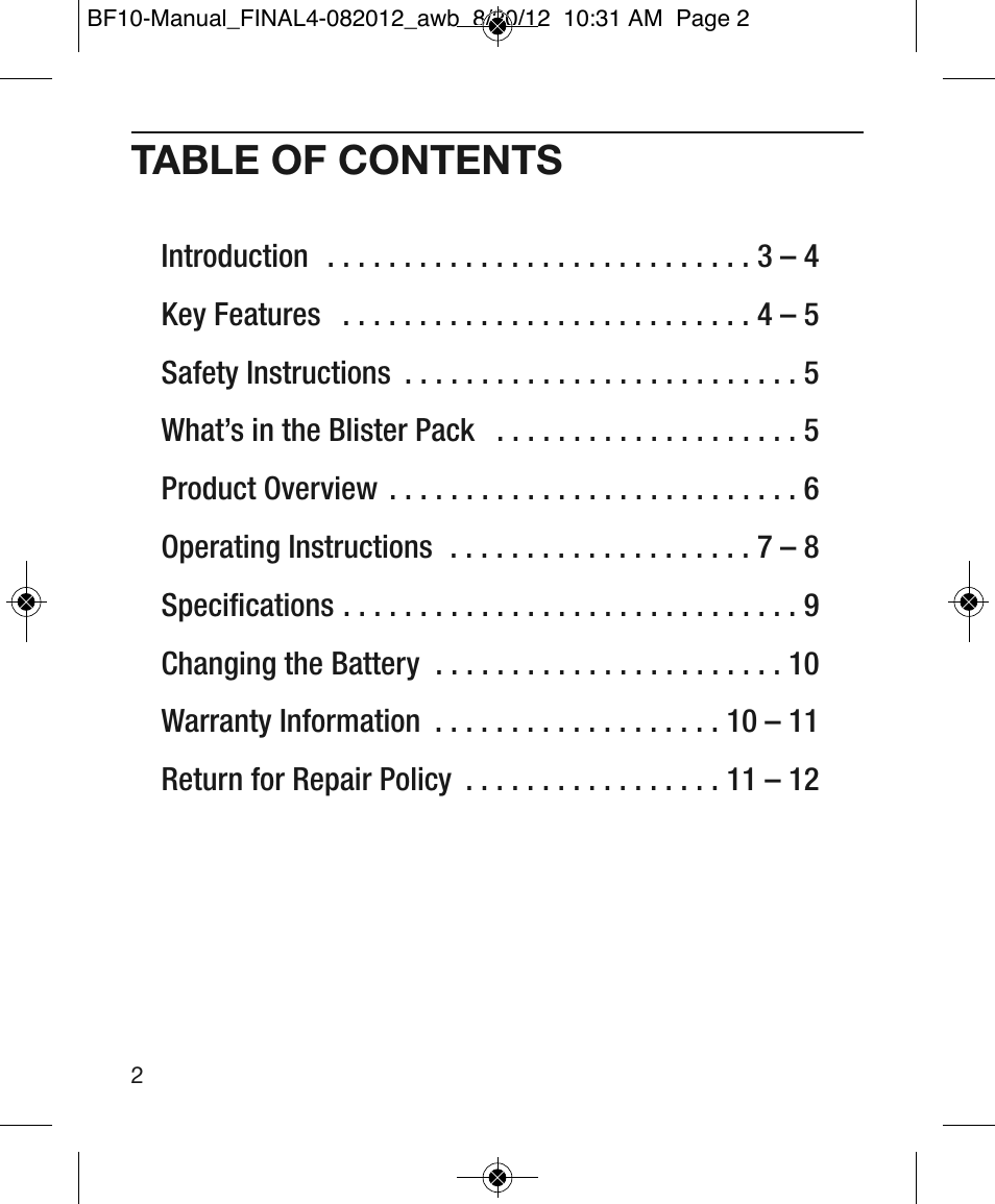 General Tools and Instruments BF10 User Manual | Page 2 / 12