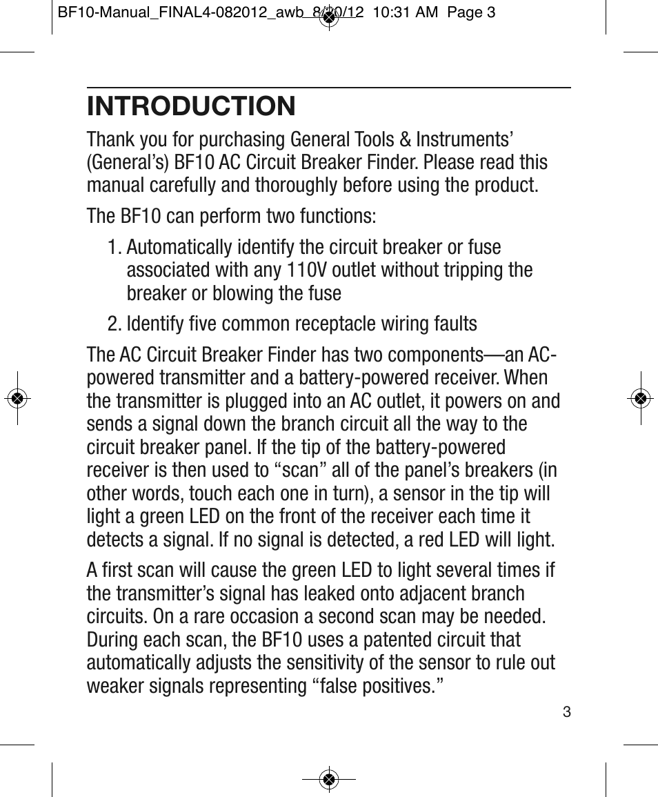 Introduction | General Tools and Instruments BF10 User Manual | Page 3 / 12