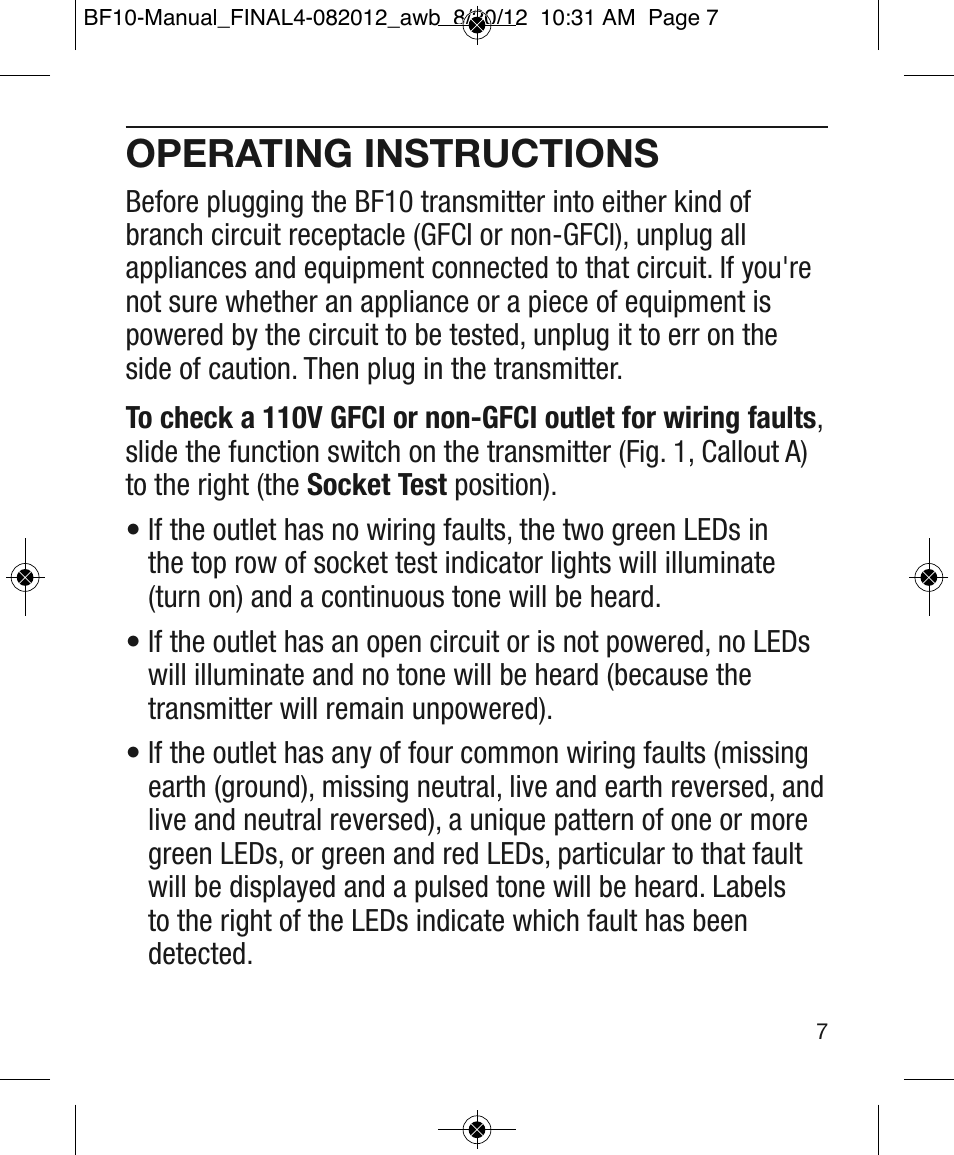 Operating instructions | General Tools and Instruments BF10 User Manual | Page 7 / 12