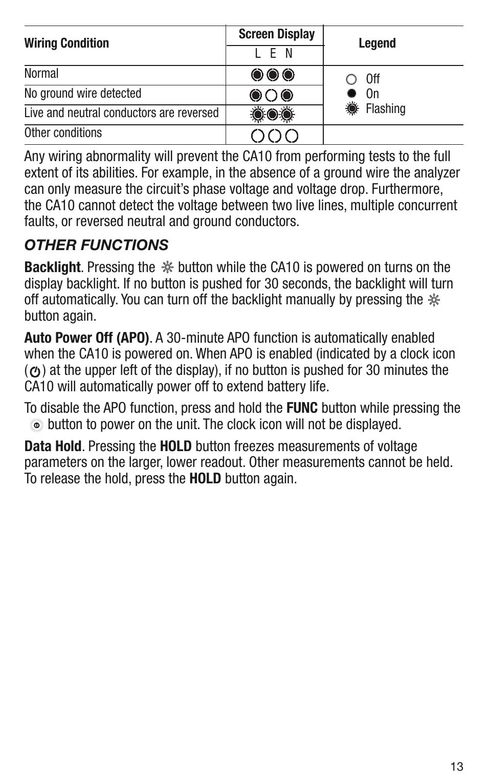 Off on flashing | General Tools and Instruments CA10 User Manual | Page 13 / 16