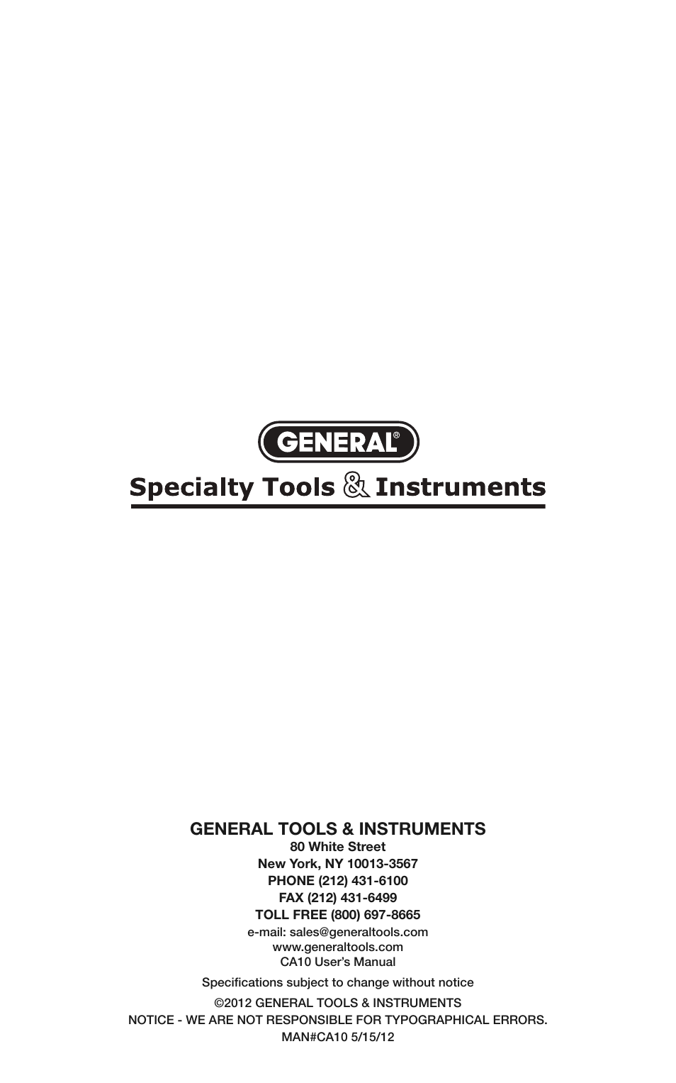 General tools & instruments | General Tools and Instruments CA10 User Manual | Page 16 / 16