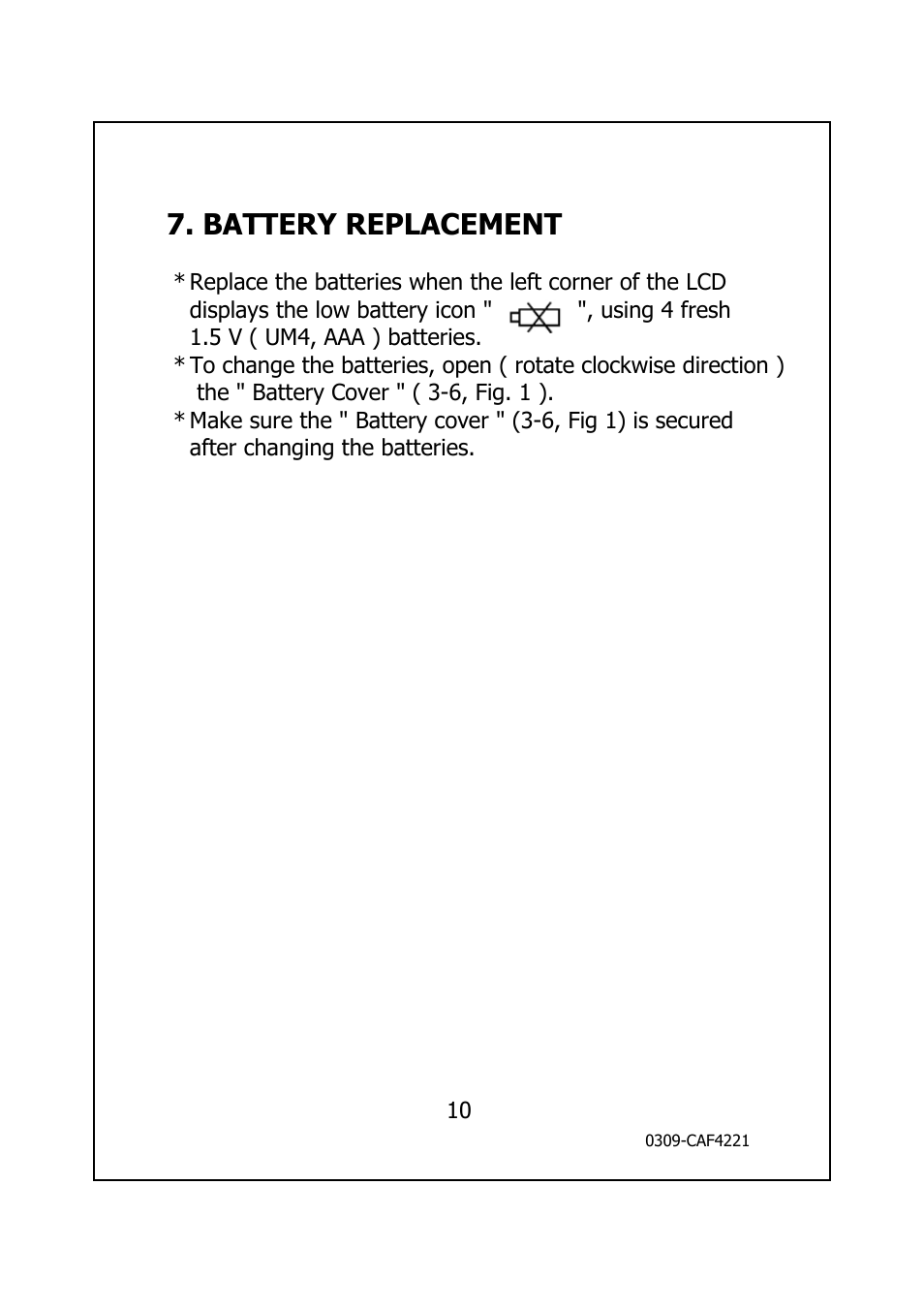 Battery replacement | General Tools and Instruments CAF4221 User Manual | Page 12 / 12