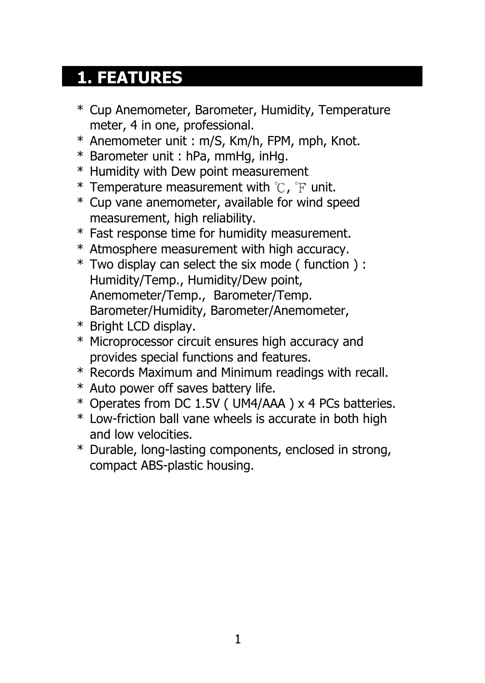 Features | General Tools and Instruments CAF4224 User Manual | Page 3 / 14