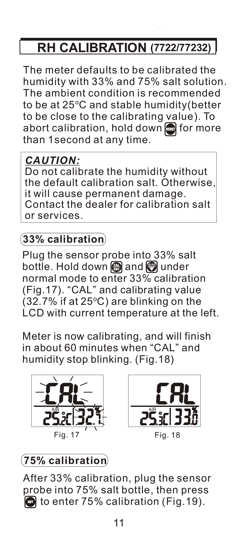 頁面 12, Rh calibration, 33% calibration 75% calibration | General Tools and Instruments CDM7722 User Manual | Page 12 / 15
