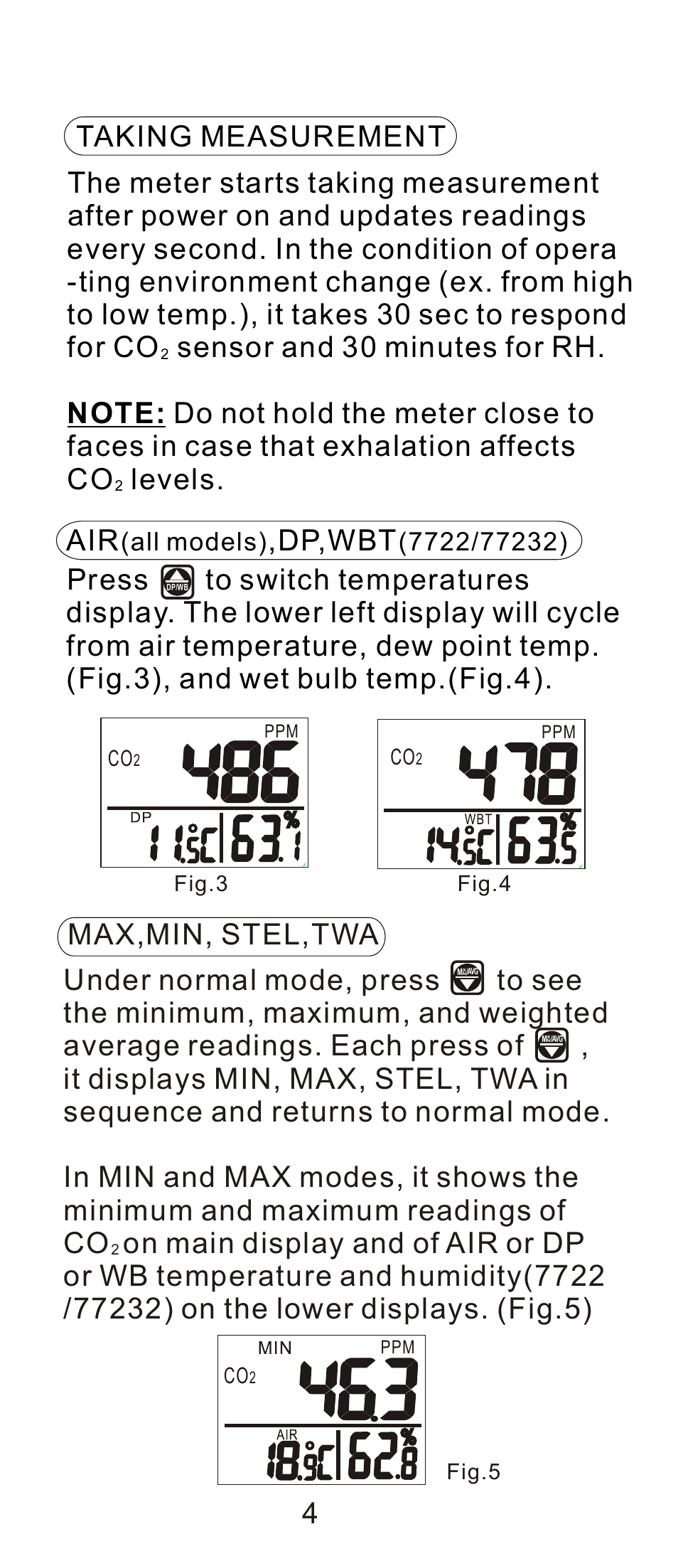 頁面 5, Dp,wbt, Max,min, stel,twa | All models) | General Tools and Instruments CDM7722 User Manual | Page 5 / 15