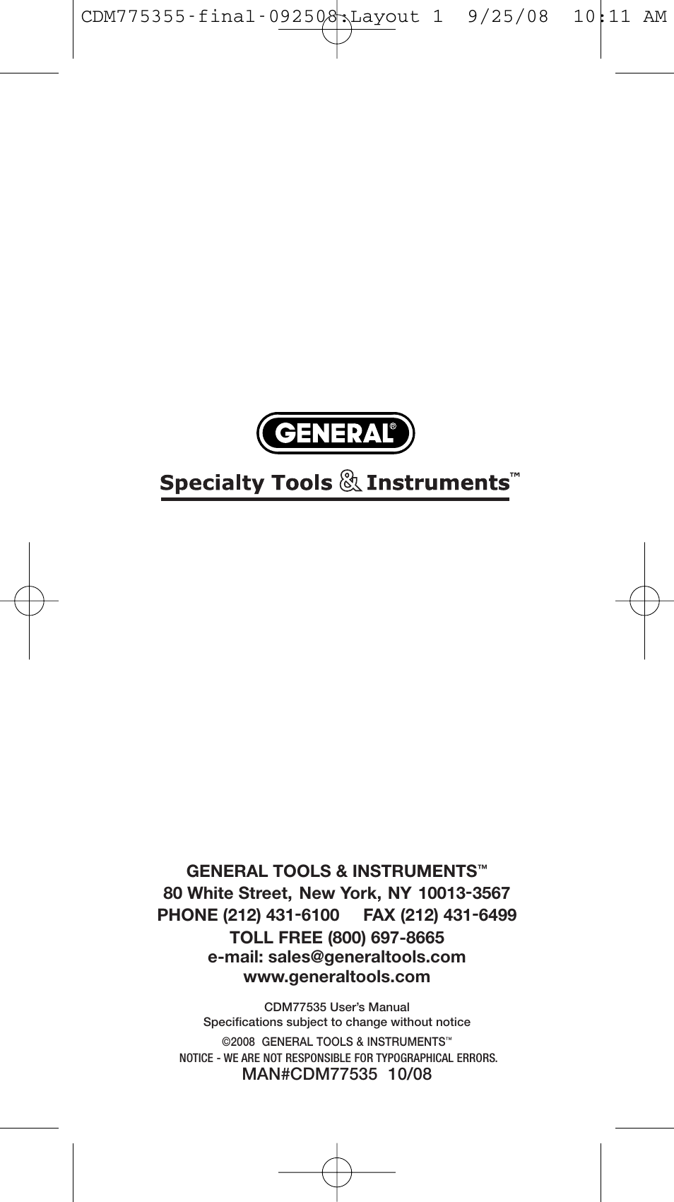 General Tools and Instruments CDM77535 User Manual | Page 12 / 12