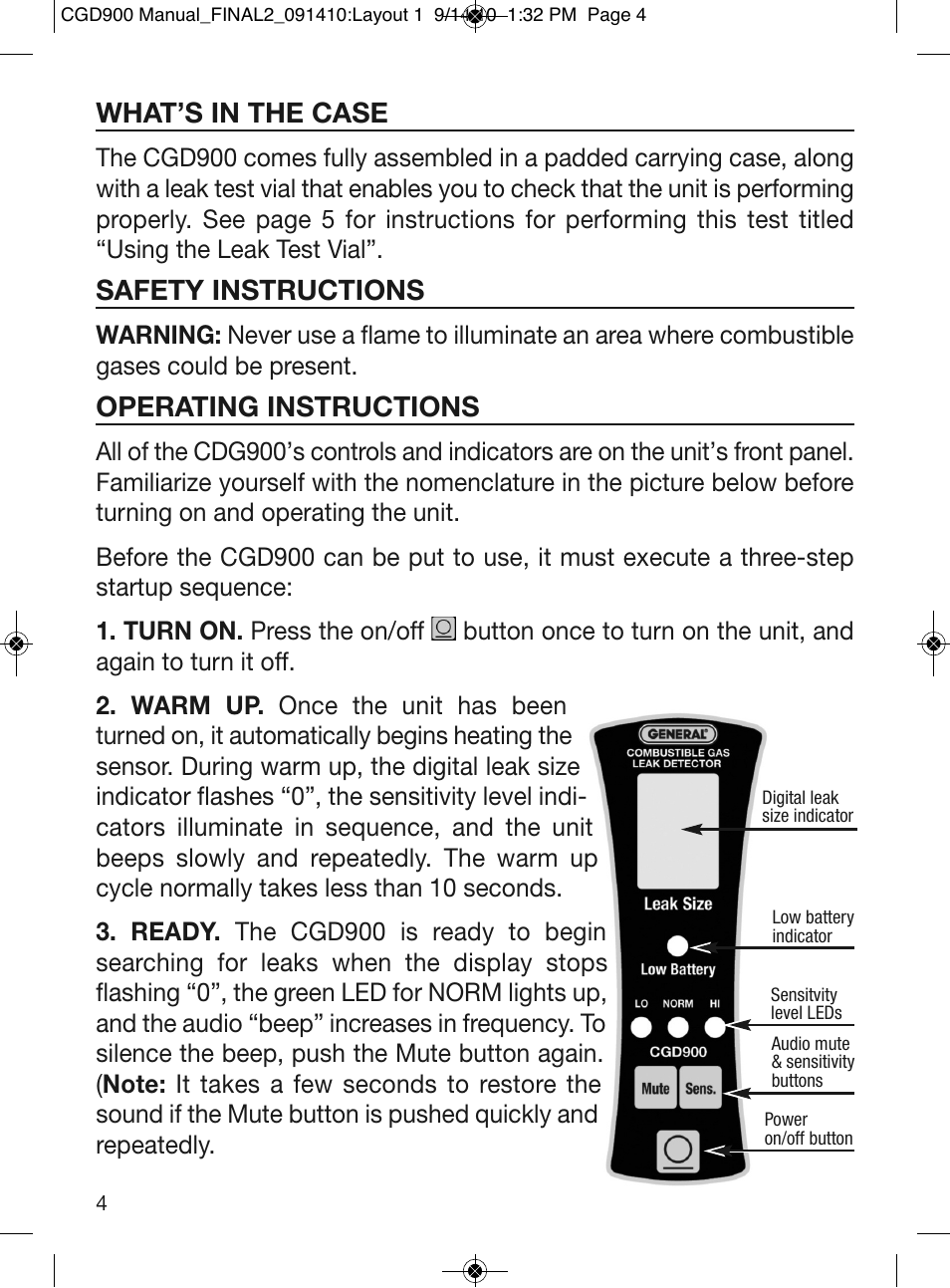 What’s in the case, Safety instructions, Operating instructions | General Tools and Instruments CGD900 User Manual | Page 4 / 12