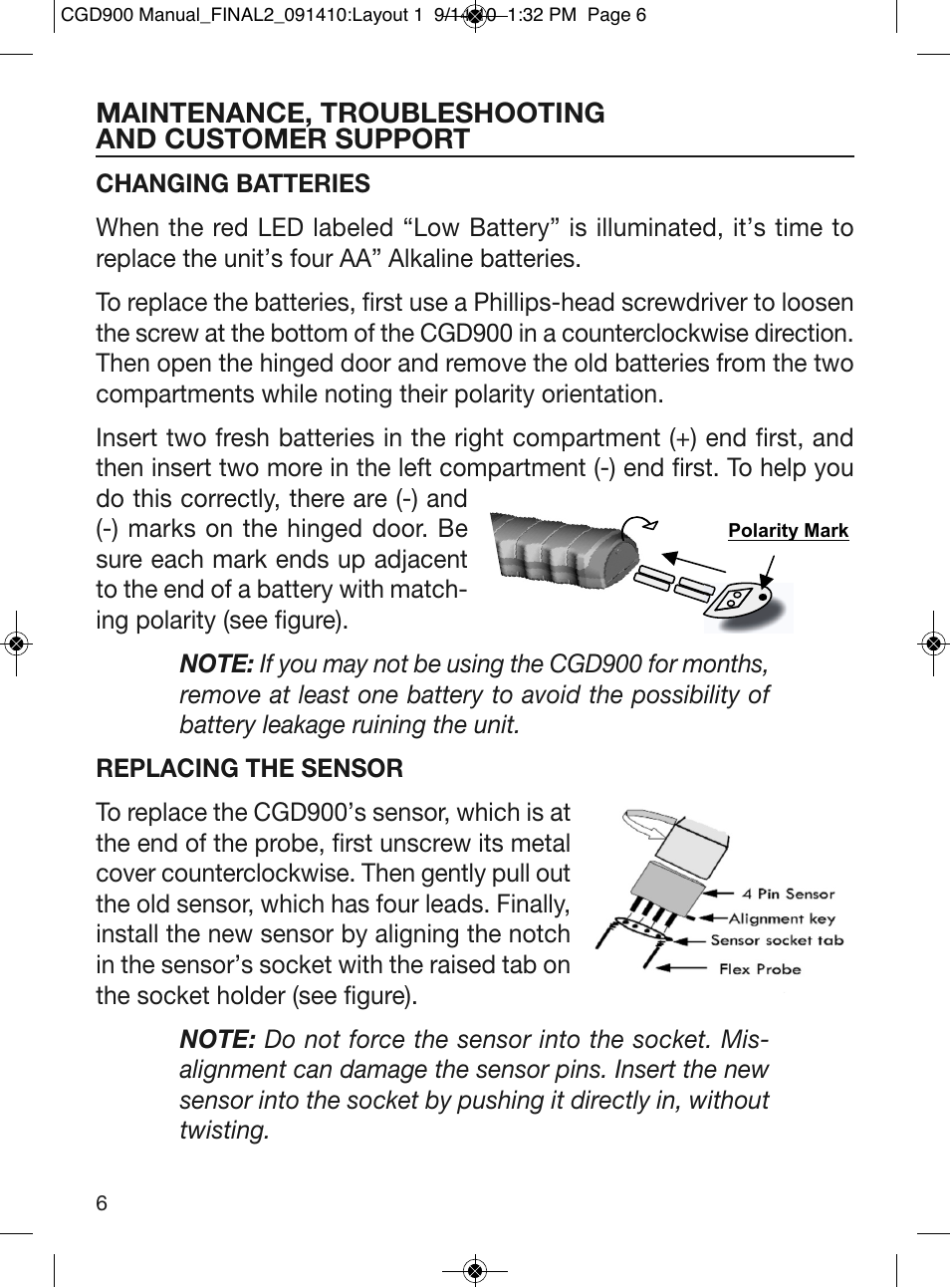 Maintenance, troubleshooting and customer support | General Tools and Instruments CGD900 User Manual | Page 6 / 12