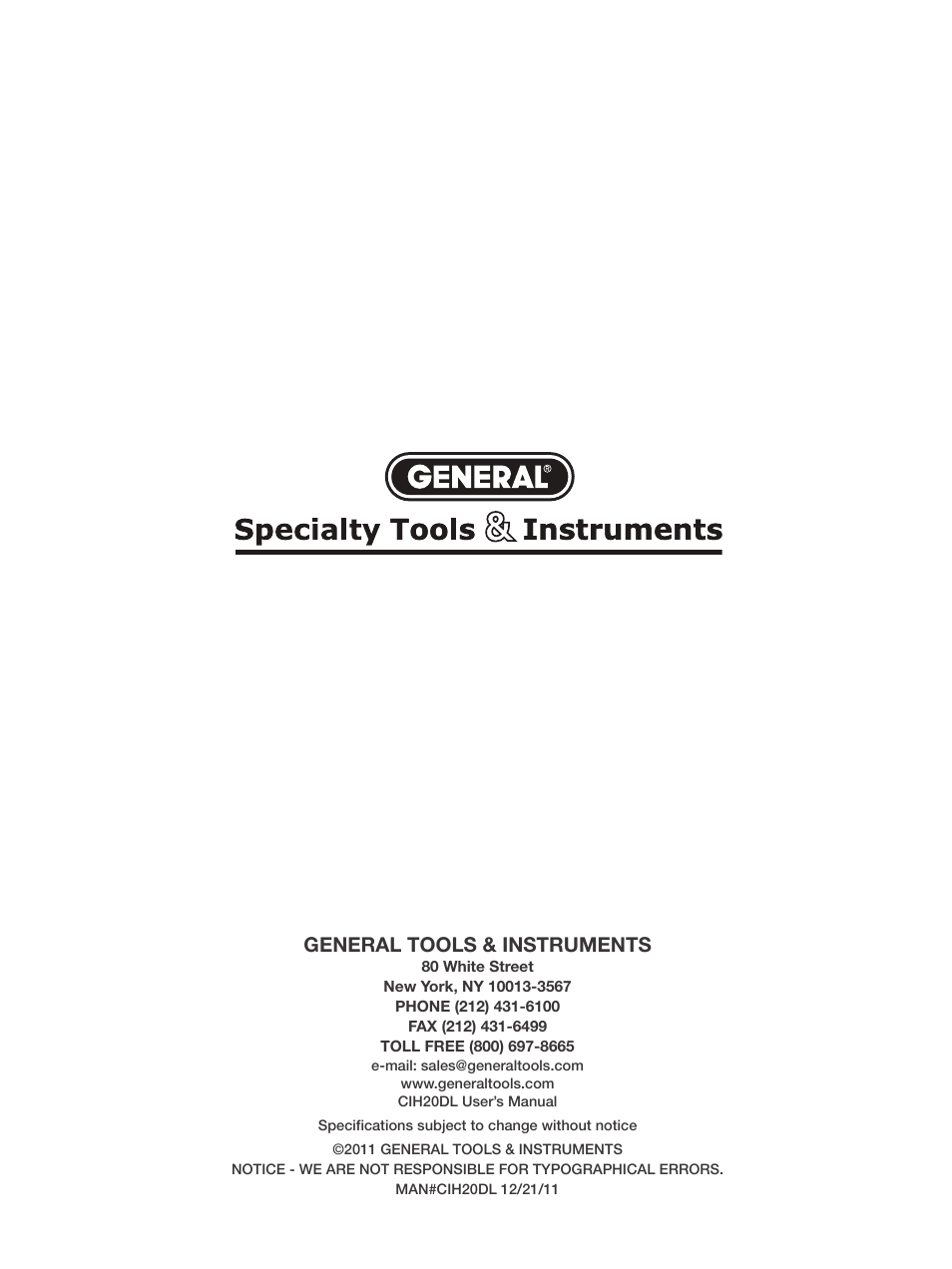General tools & instruments | General Tools and Instruments CIH20DL User Manual | Page 28 / 28
