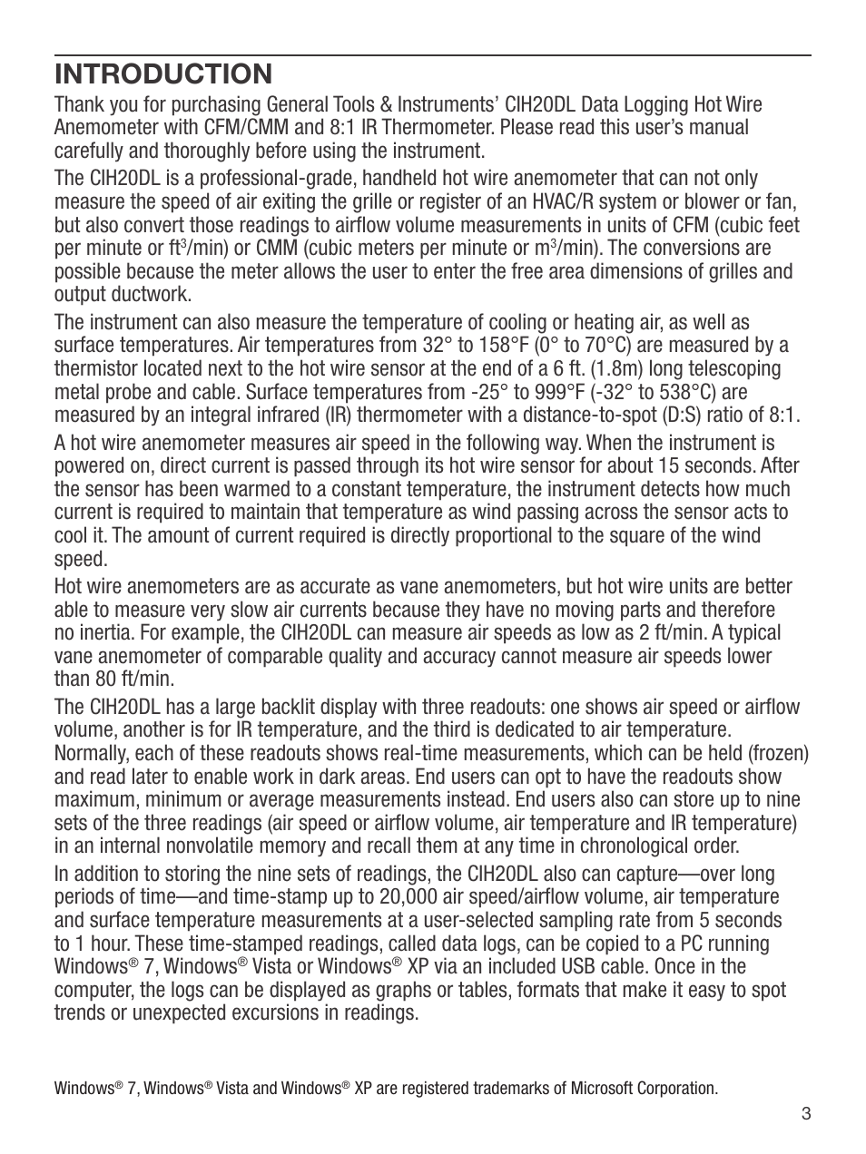 Introduction | General Tools and Instruments CIH20DL User Manual | Page 3 / 28