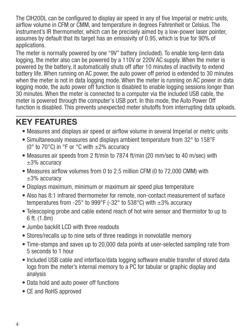 Key features | General Tools and Instruments CIH20DL User Manual | Page 4 / 28