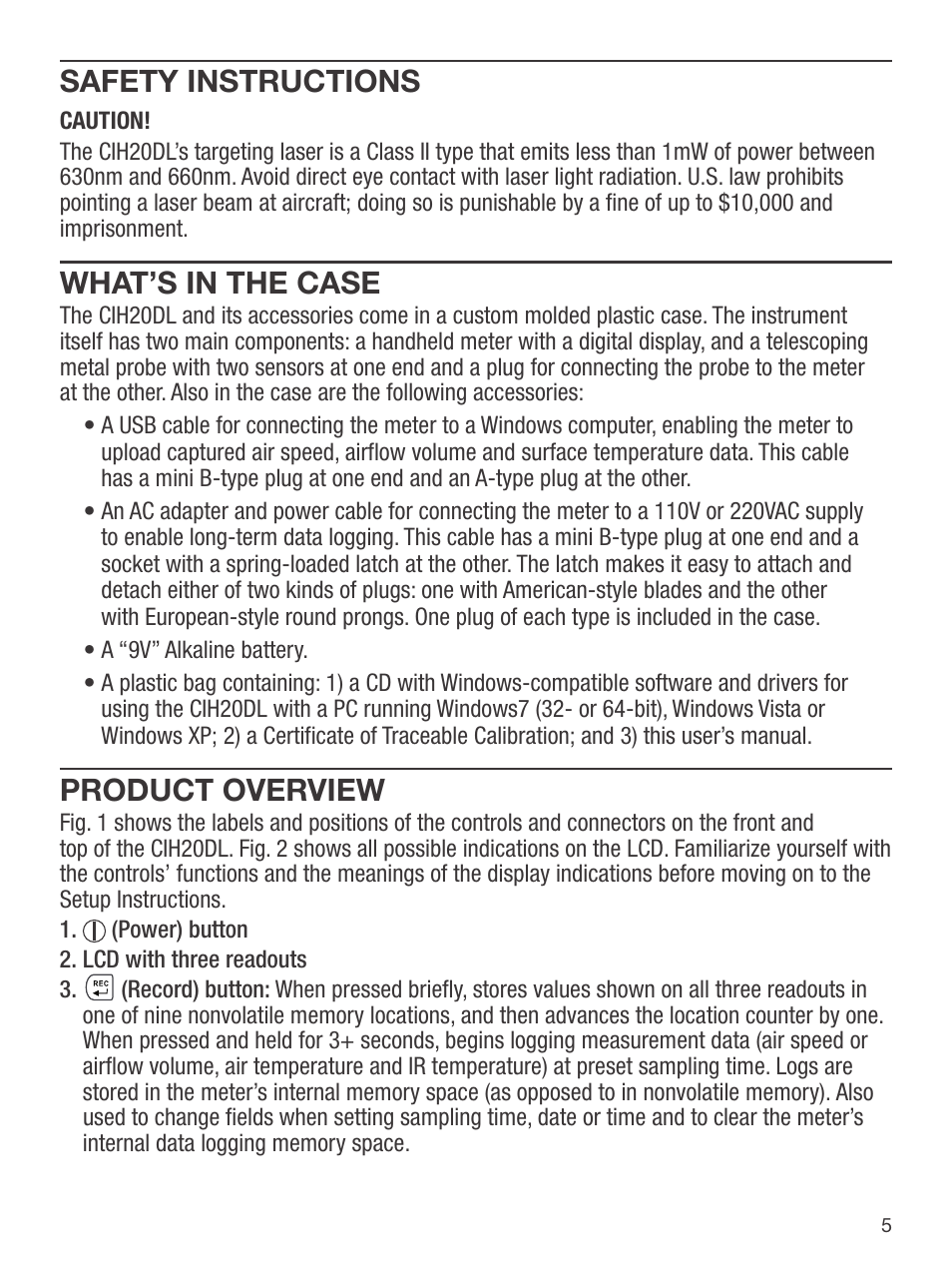 Safety instructions, What’s in the case, Product overview | General Tools and Instruments CIH20DL User Manual | Page 5 / 28