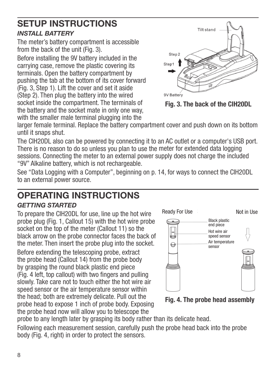 Setup instructions, Operating instructions | General Tools and Instruments CIH20DL User Manual | Page 8 / 28
