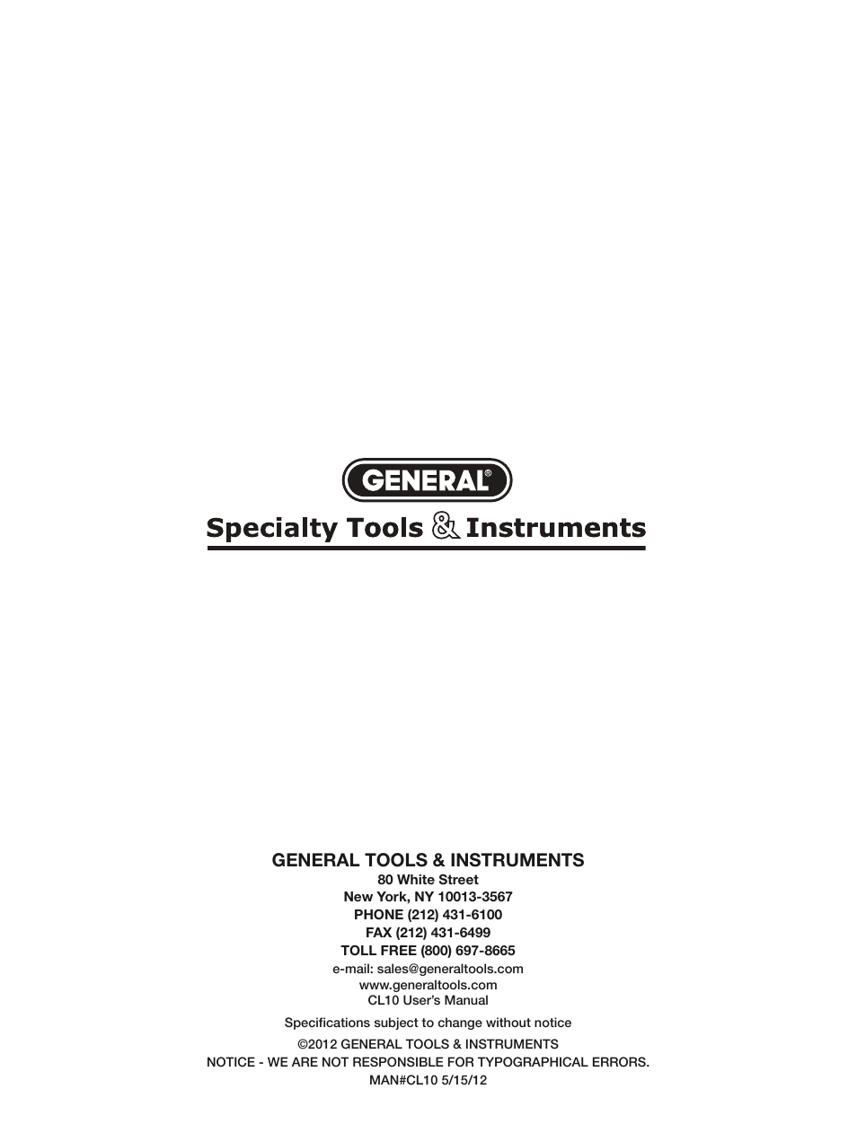 General tools & instruments | General Tools and Instruments CL10 User Manual | Page 20 / 20