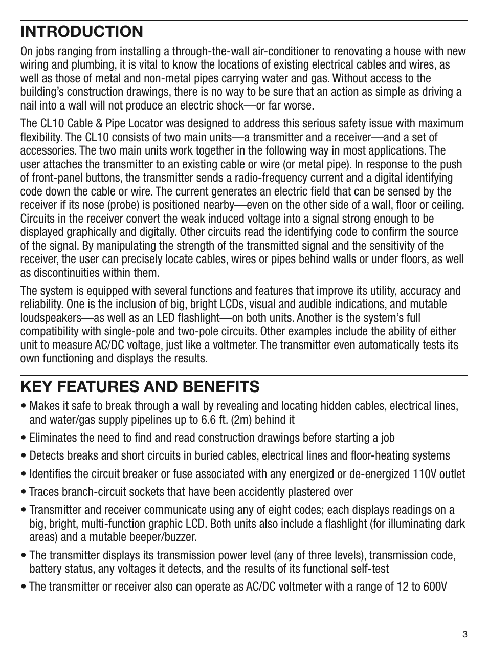 Introduction, Key features and benefits | General Tools and Instruments CL10 User Manual | Page 3 / 20