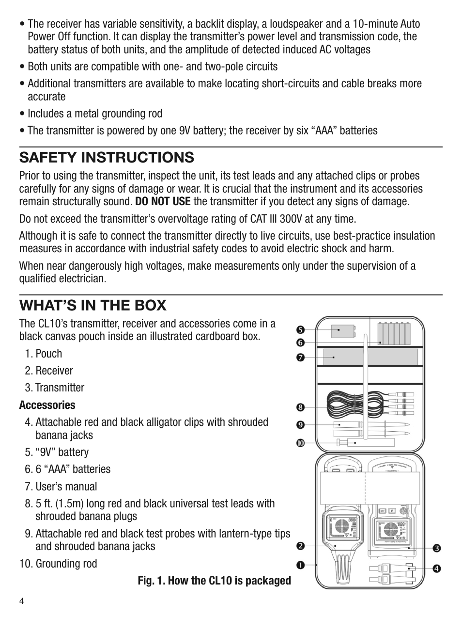 Safety instructions, What’s in the box | General Tools and Instruments CL10 User Manual | Page 4 / 20