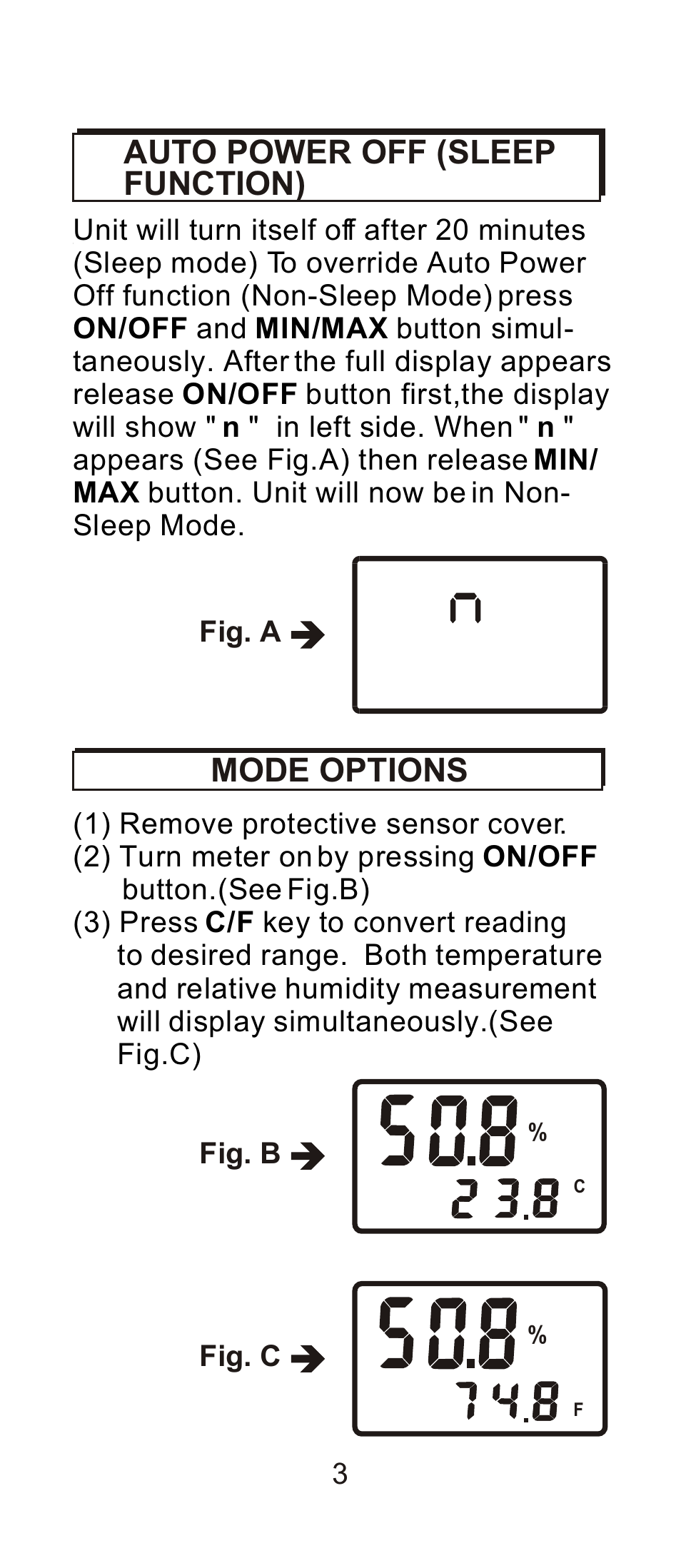 Auto power off (sleep function) mode options | General Tools and Instruments CMM880 User Manual | Page 4 / 11