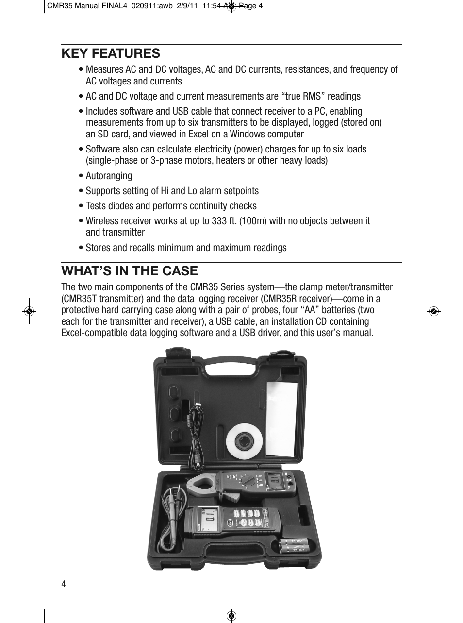 Key features, What’s in the case | General Tools and Instruments CMR35 User Manual | Page 4 / 36
