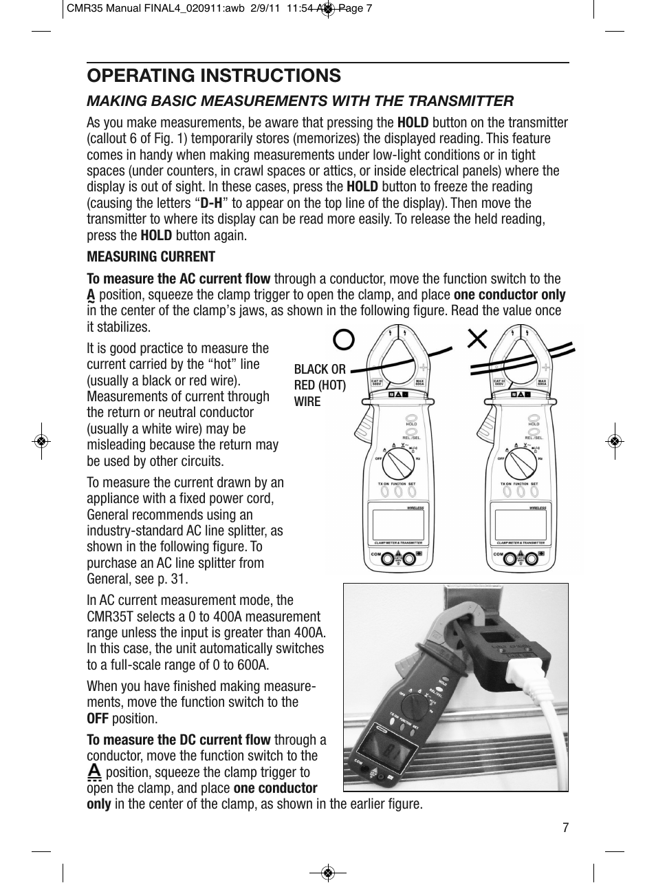 Operating instructions | General Tools and Instruments CMR35 User Manual | Page 7 / 36