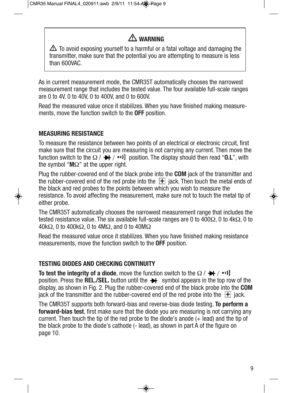 General Tools and Instruments CMR35 User Manual | Page 9 / 36