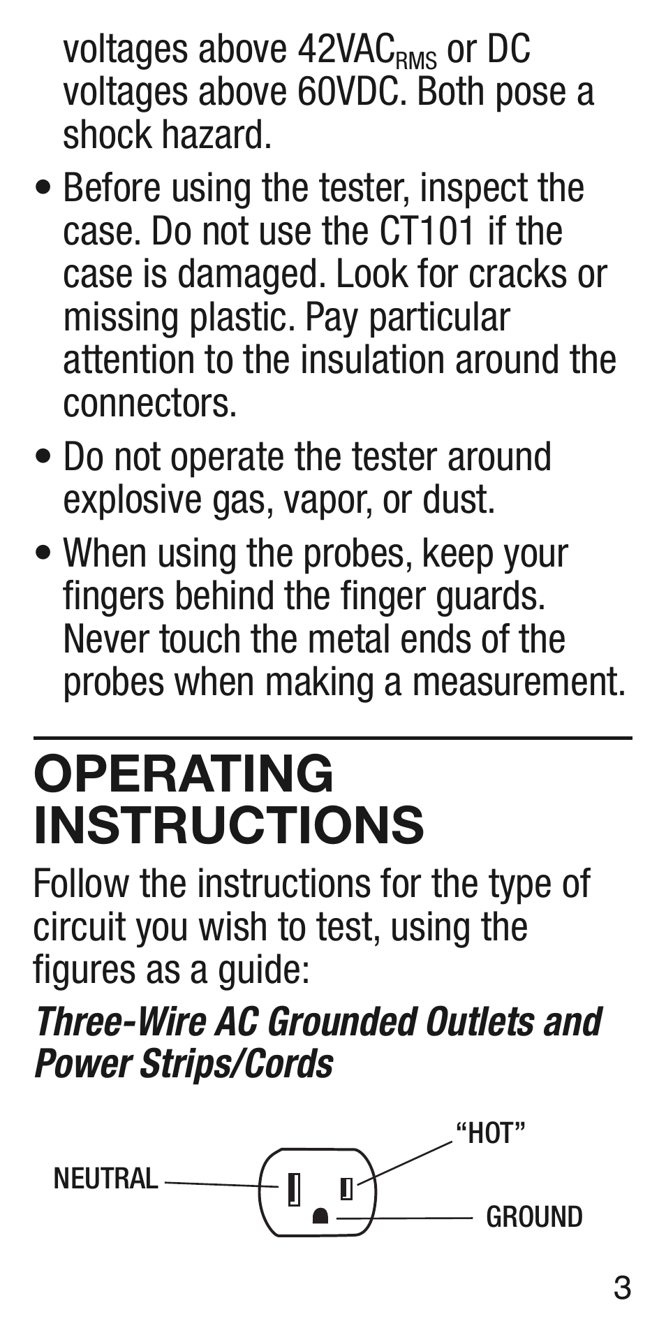 Operating instructions | General Tools and Instruments CT101 User Manual | Page 3 / 8