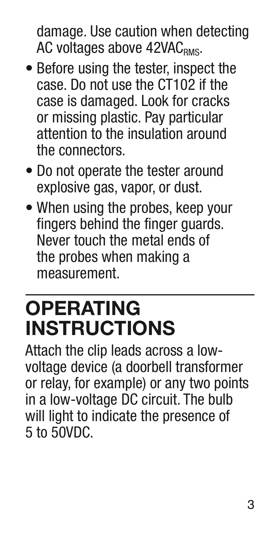 Operating instructions | General Tools and Instruments CT102 User Manual | Page 3 / 8