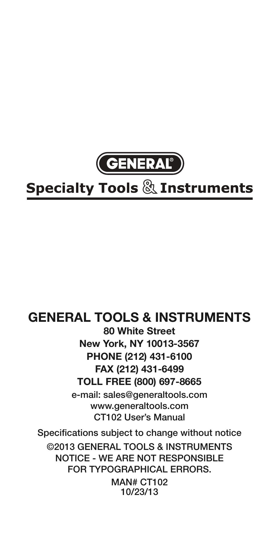 General tools & instruments | General Tools and Instruments CT102 User Manual | Page 8 / 8