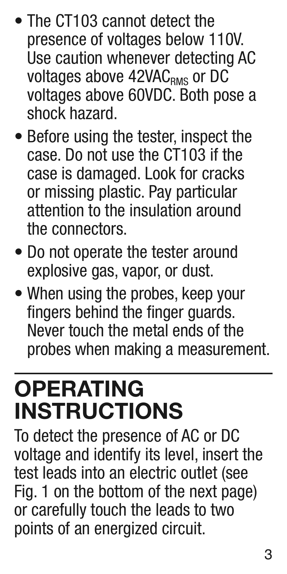 Operating instructions | General Tools and Instruments CT103 User Manual | Page 3 / 8