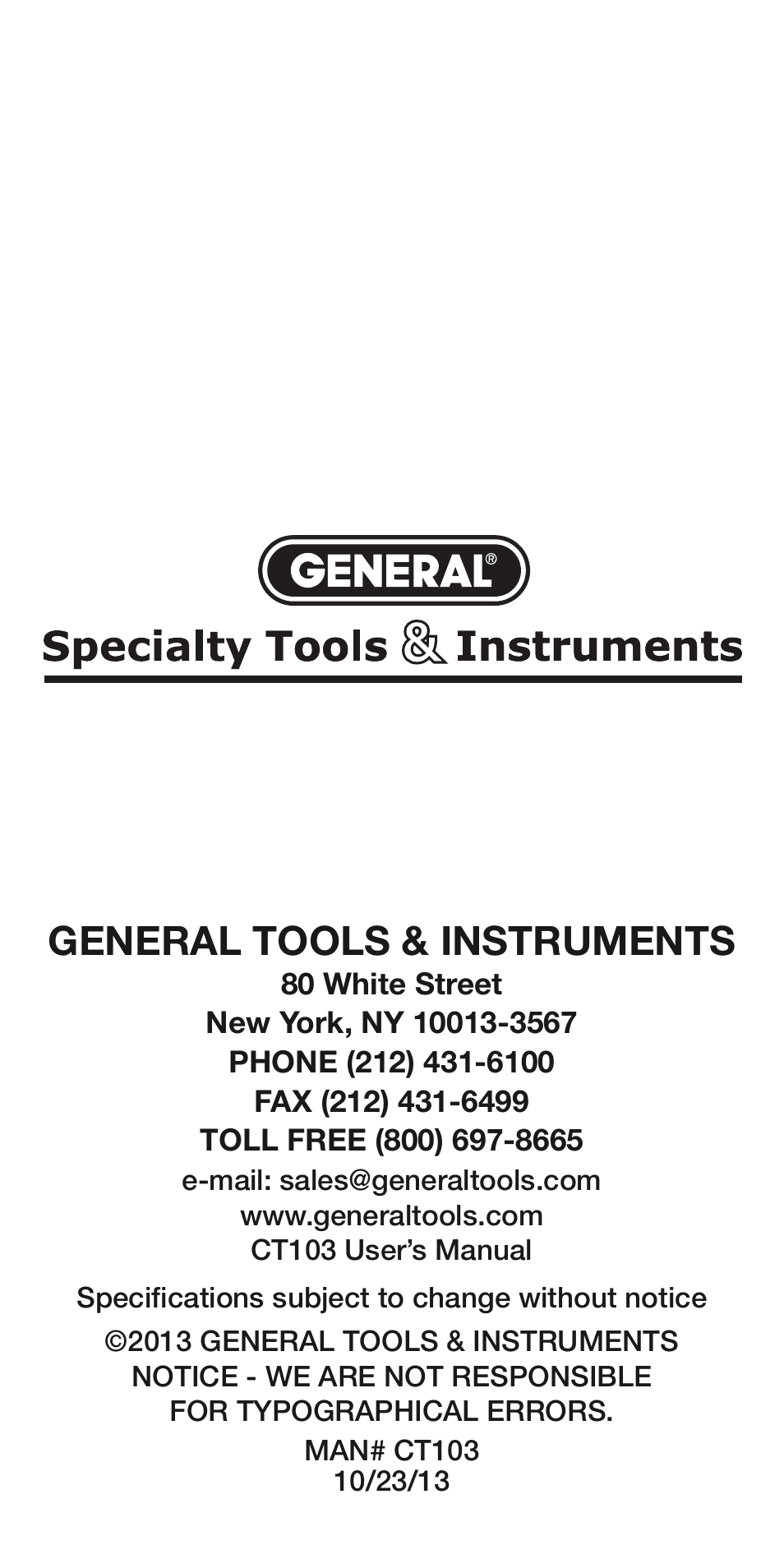 General tools & instruments | General Tools and Instruments CT103 User Manual | Page 8 / 8