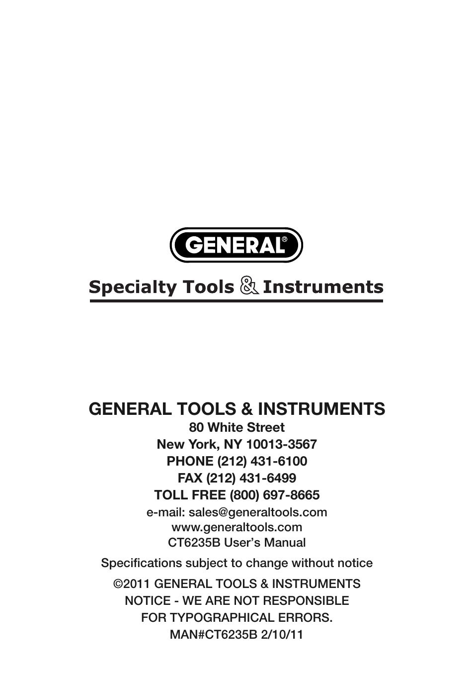 General tools & instruments | General Tools and Instruments CT6235B User Manual | Page 16 / 16