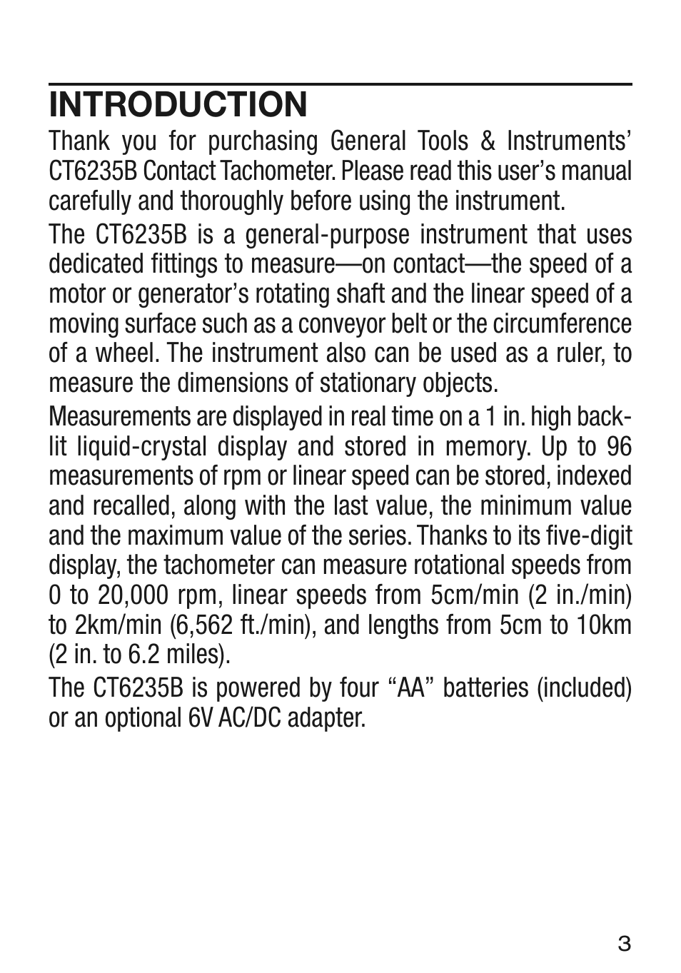 Introduction | General Tools and Instruments CT6235B User Manual | Page 3 / 16