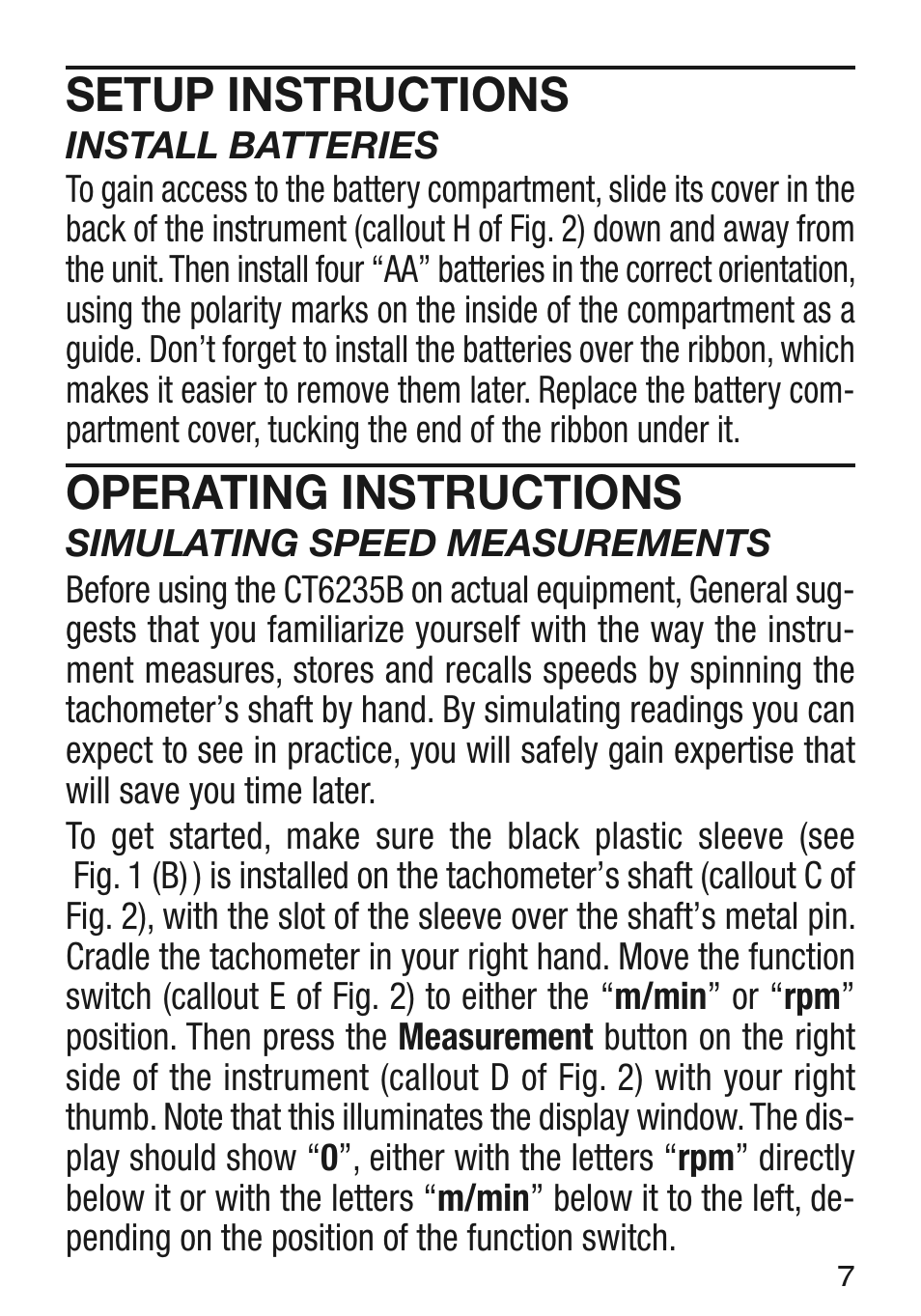 Setup instructions, Operating instructions | General Tools and Instruments CT6235B User Manual | Page 7 / 16