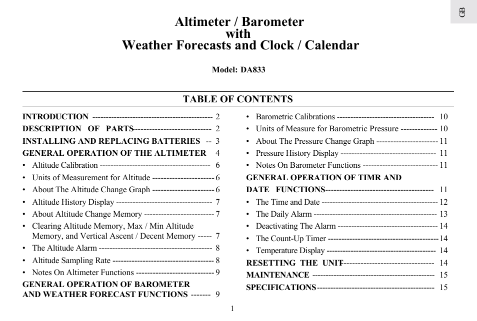 General Tools and Instruments DA833 User Manual | 16 pages