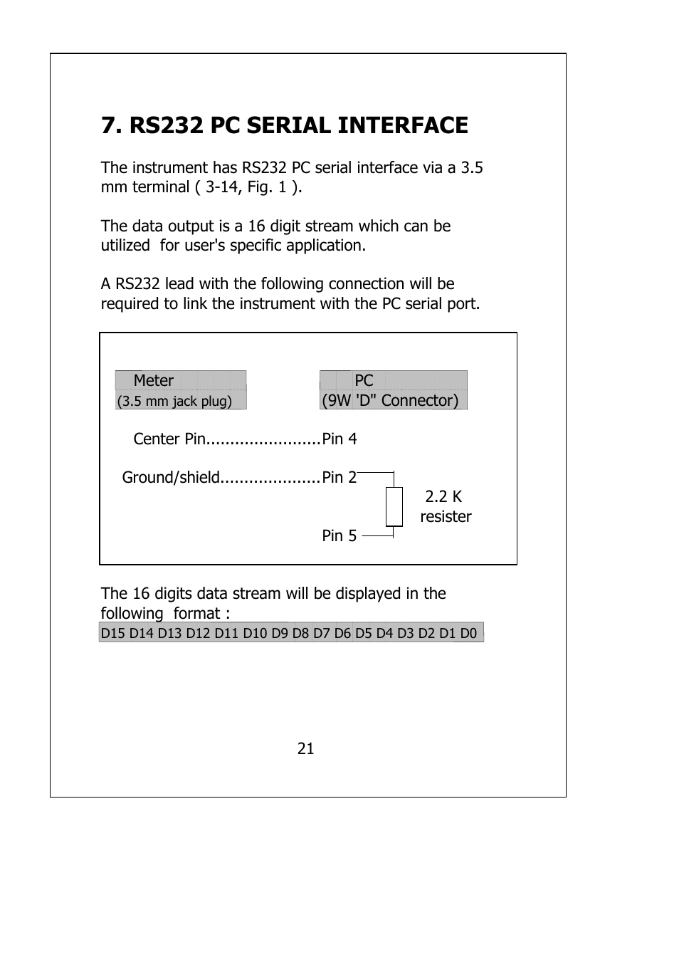 Rs232 pc serial interface | General Tools and Instruments DAF2005MDL User Manual | Page 23 / 27